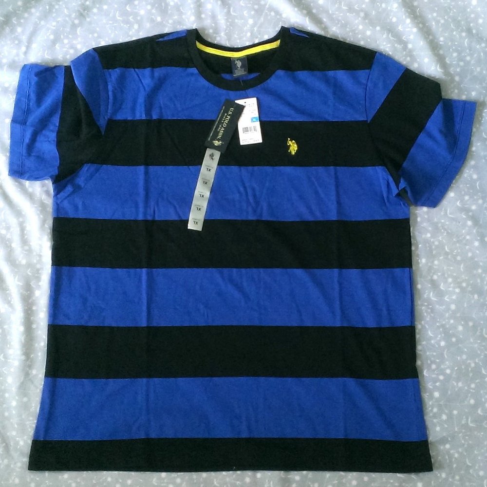(NWT) $34 U.S. Polo Assn. Blue Black Striped Polo Shirt XL